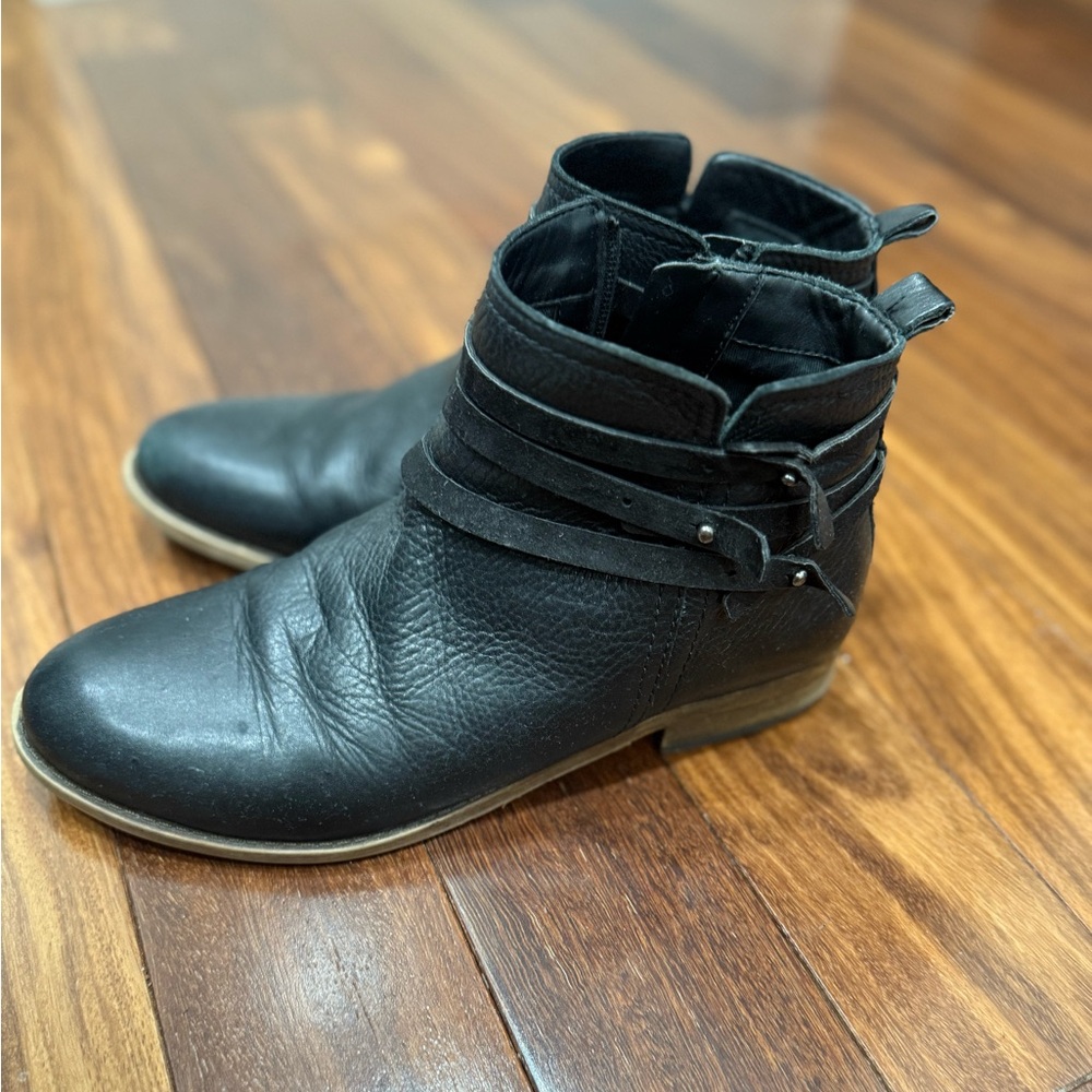 Franco Sarto Black Ankle Boots with Strap Accents